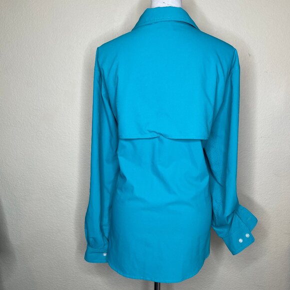 Coolibar UPF 50+ Turquoise Blue Vented Roll Tab Button Down Travel Shirt Top 2X - Picture 4 of 13
